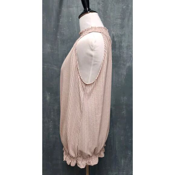 Adrianna Papell Blush Pink Black Polka Dot Knit Blouse High Halter Neck Large - Picture 3 of 13